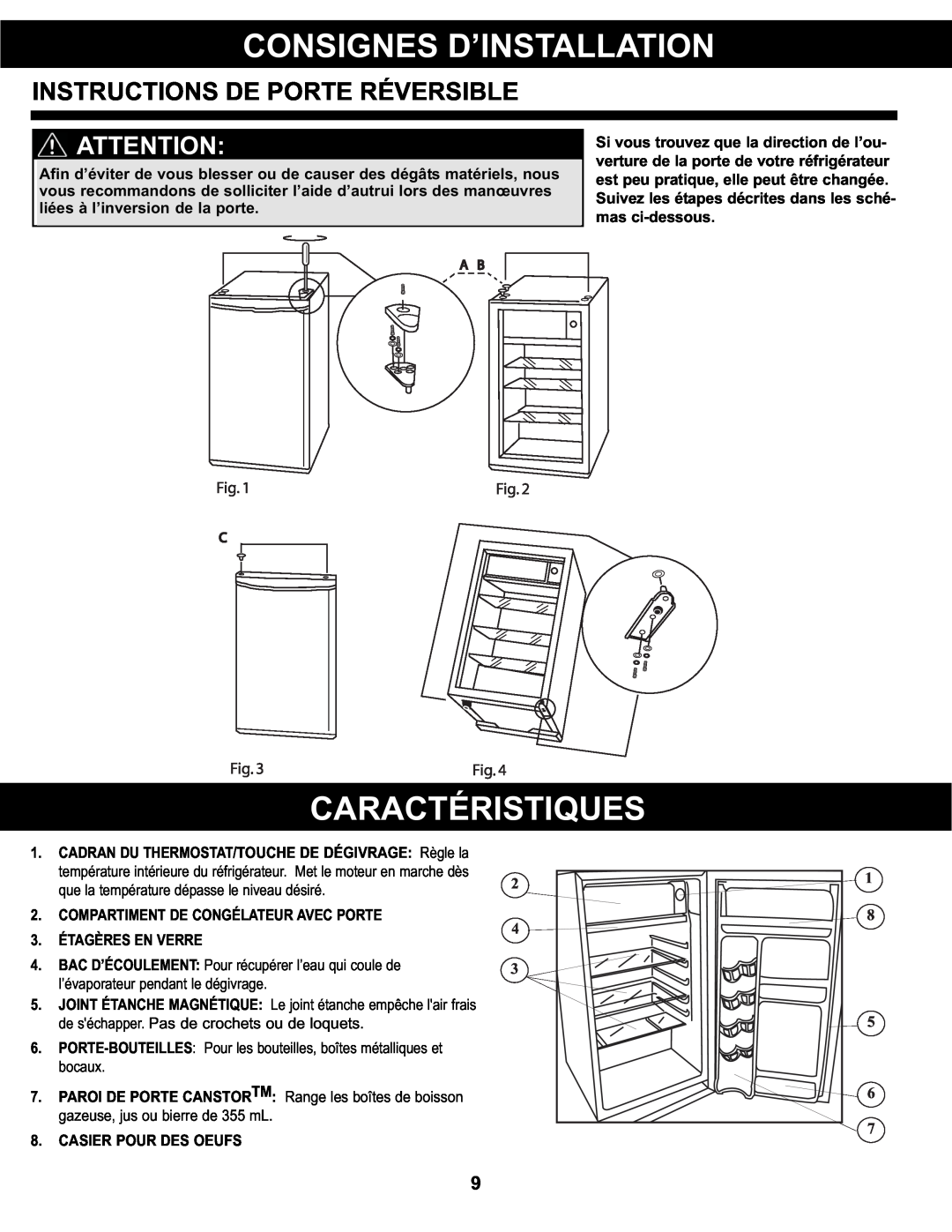 Danby DCR044A2BDD Caractéristiques, Instructions De Porte Réversible, Casier Pour Des Oeufs, Consignes D’Installation 